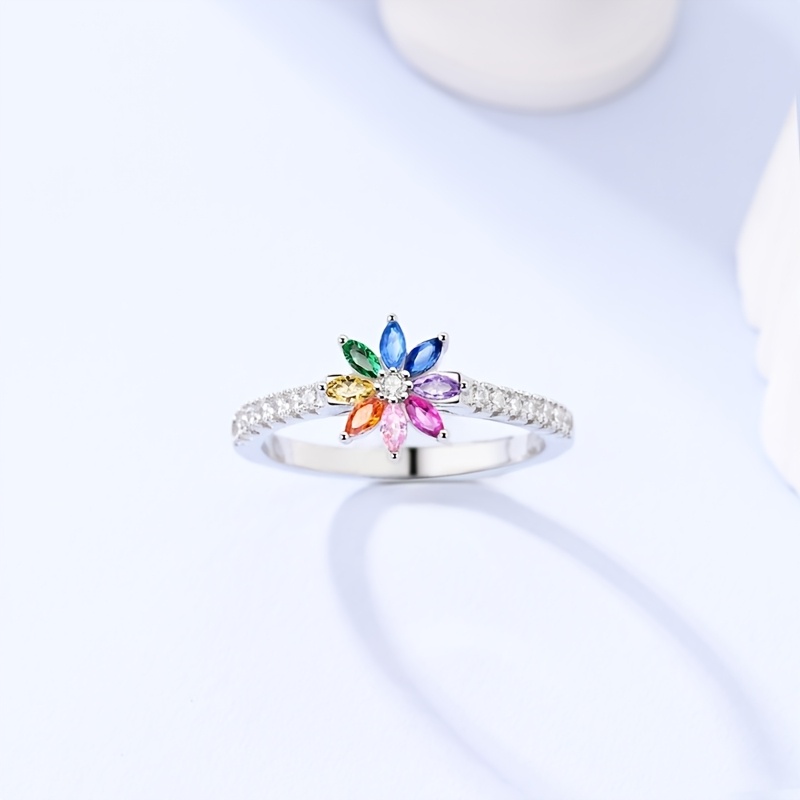 Unisex Original Design Hope Rainbow Flower Ring